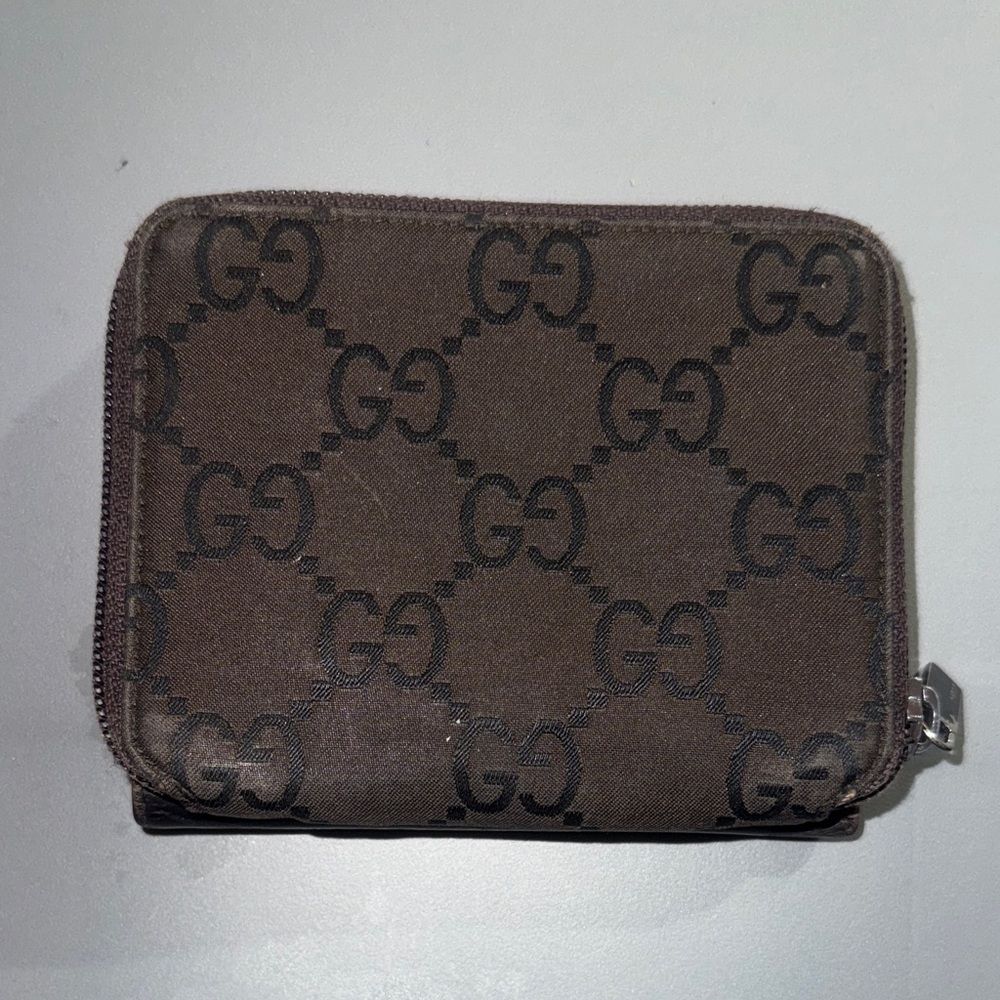 Gucci Brown/Tan GG Canvas Zip Around Wallet